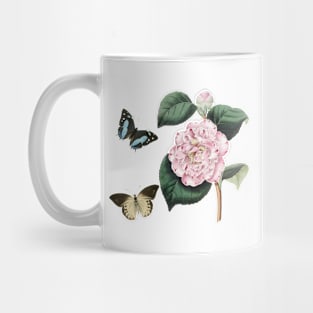 Watercolor of pink camellia flowers and butterflies Mug